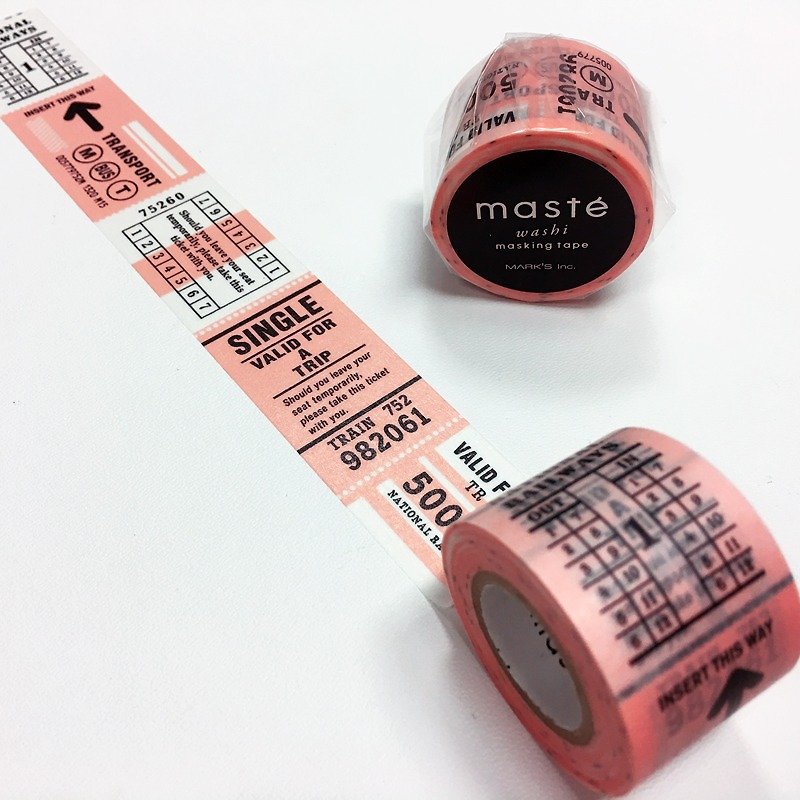maste Masking Tape Trip Tip - Vintage Ticket【Pink (ZOMST-MKT01-PK)】 - มาสกิ้งเทป - กระดาษ สึชมพู