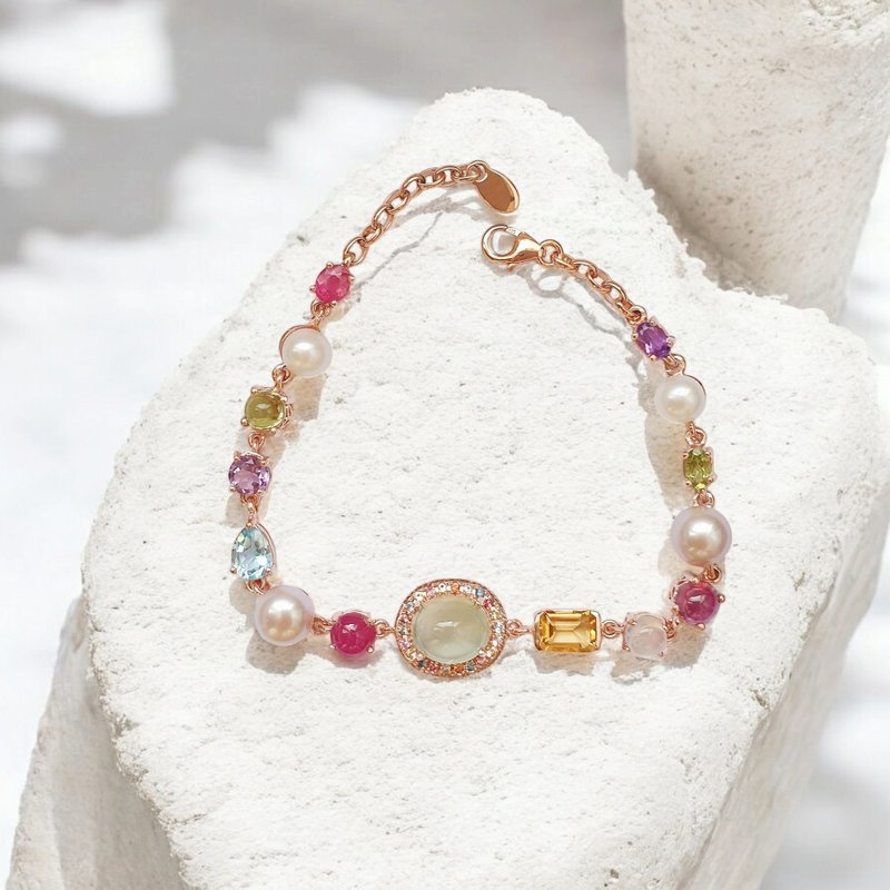 Multi-color gemstone bracelet, silver 925 with rose gold plated - 手鍊/手環 - 寶石 