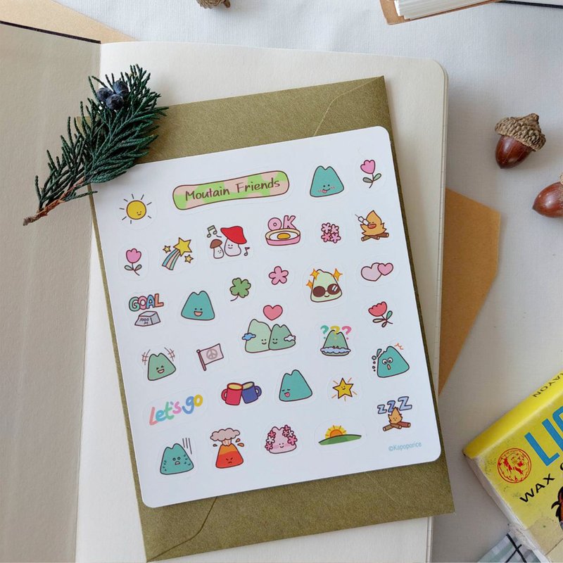 Mountain Friends Waterproof Stickers No. 1 || 31 pieces per sheet 10.5x12cm - สติกเกอร์ - กระดาษ 