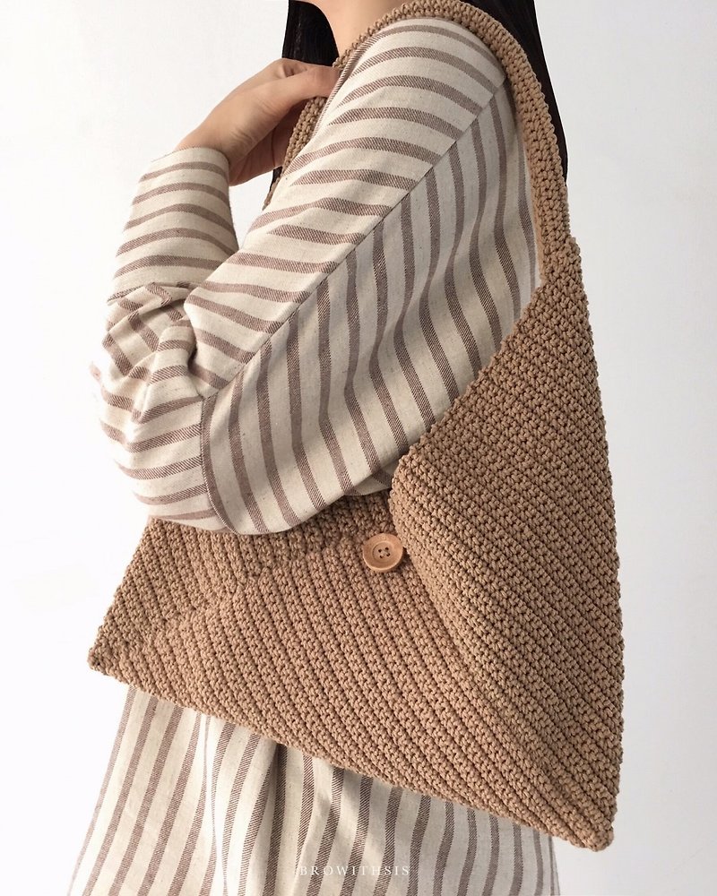 ผ้าฝ้าย/ผ้าลินิน กระเป๋าถือ หลากหลายสี - Triangle cotton tote bag /  Crochet bag