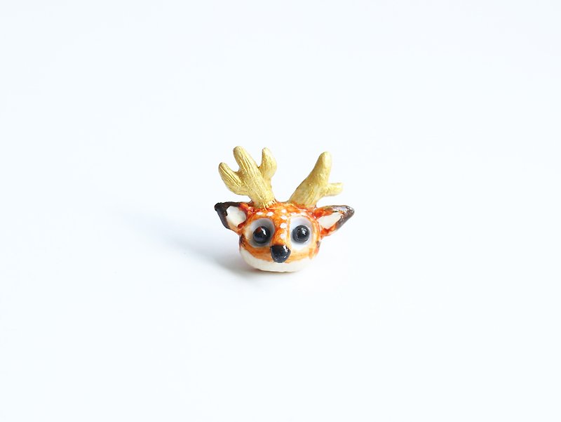 Golden Deer stud earrings / clip on earrings - Earrings & Clip-ons - Pottery Brown