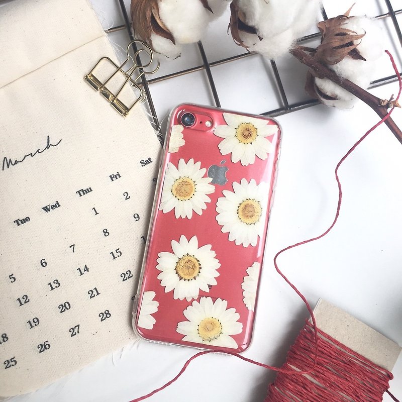 White Chrysanthemum- pressed flower phone case - Phone Cases - Silicone White