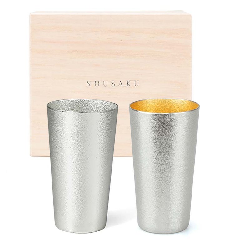經典純錫杯對杯(純錫・金箔)木盒組 - 酒杯/酒器 - 貴金屬 銀色