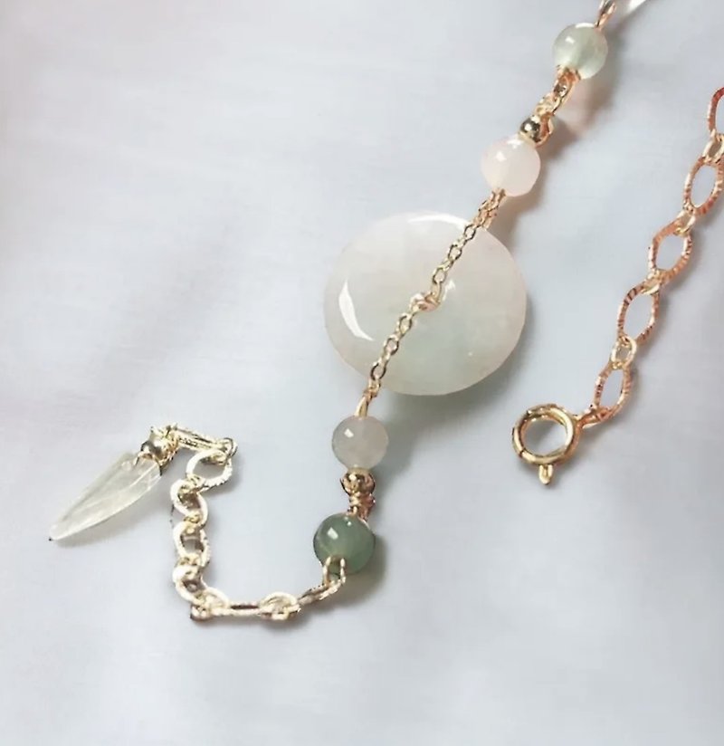 [May‧Peace] Bingpiaohua Jadeite Peace Bracelet 14K gold-filled | Natural Burmese Grade A Jadeite - Bracelets - Jade Multicolor
