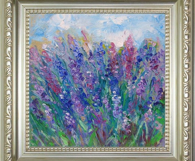 小さな油絵ラベンダーの花畑の家の壁の棚の装飾 - ショップ DCS