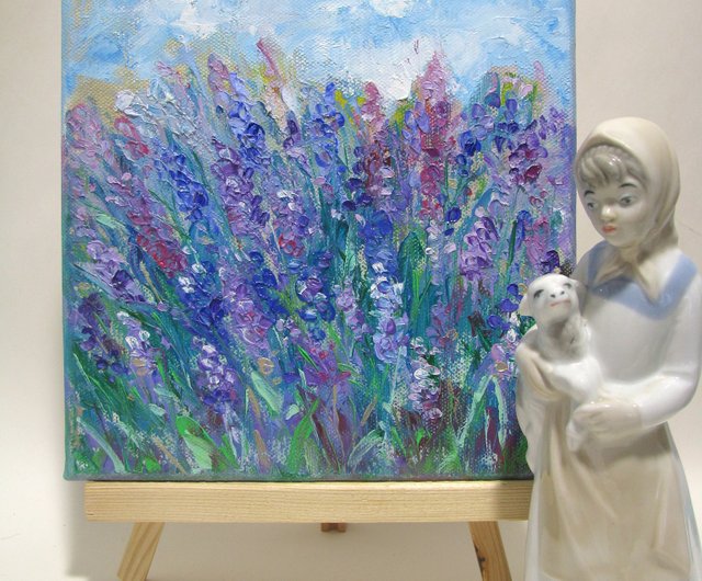 小さな油絵ラベンダーの花畑の家の壁の棚の装飾 - ショップ DCS
