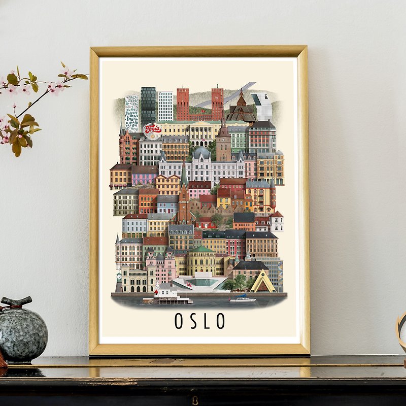 Martin Schwartz city poster hanging painting Oslo OSLO home gift - โปสเตอร์ - กระดาษ หลากหลายสี