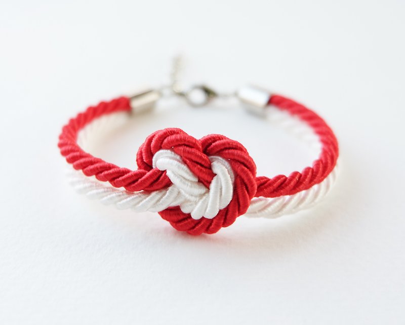 Christmas gift collection , Red/White heart knot rope bracelet - สร้อยข้อมือ - วัสดุอื่นๆ สีแดง
