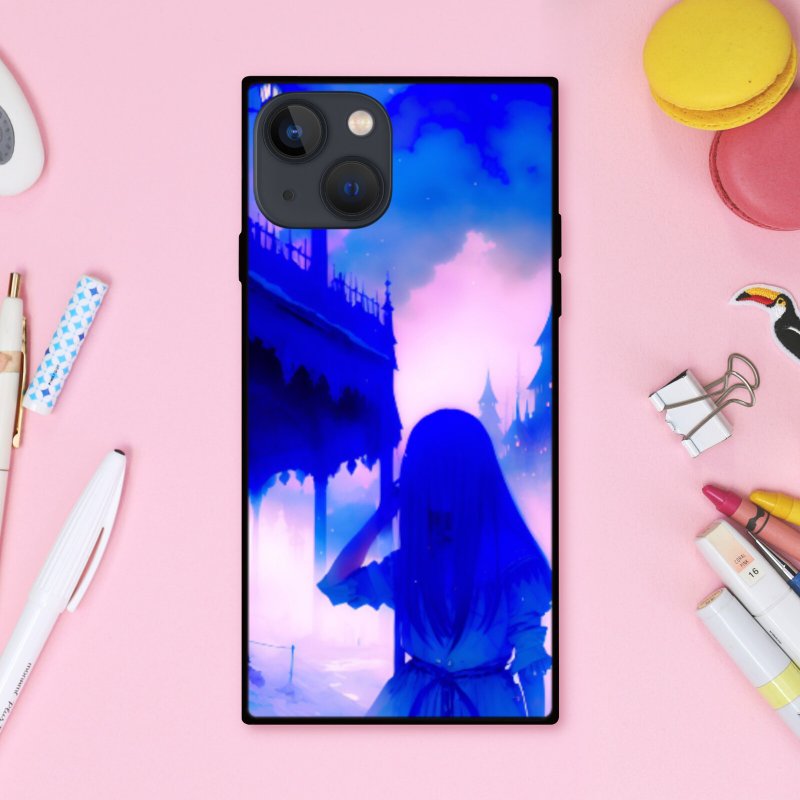 幻想的でゆめかわいいゴシックな雰囲気の女の子 スクエア型スマホケース【強化ガラス仕上げ】iPhone16 対応 - 手機殼/手機套 - 塑膠 多色