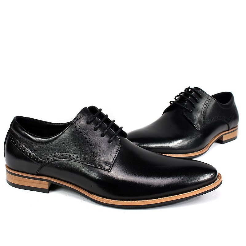 Temple filial good Yashi simple 3/4 carved wood with Derby shoes black - Men's Leather Shoes - Genuine Leather Black
