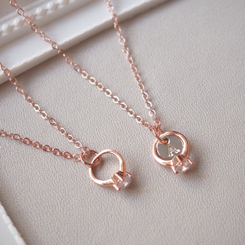 I would like to ring · · Mini customized letters rose gold-plated Bronze necklace (40cm) - สร้อยคอ - โลหะ สึชมพู
