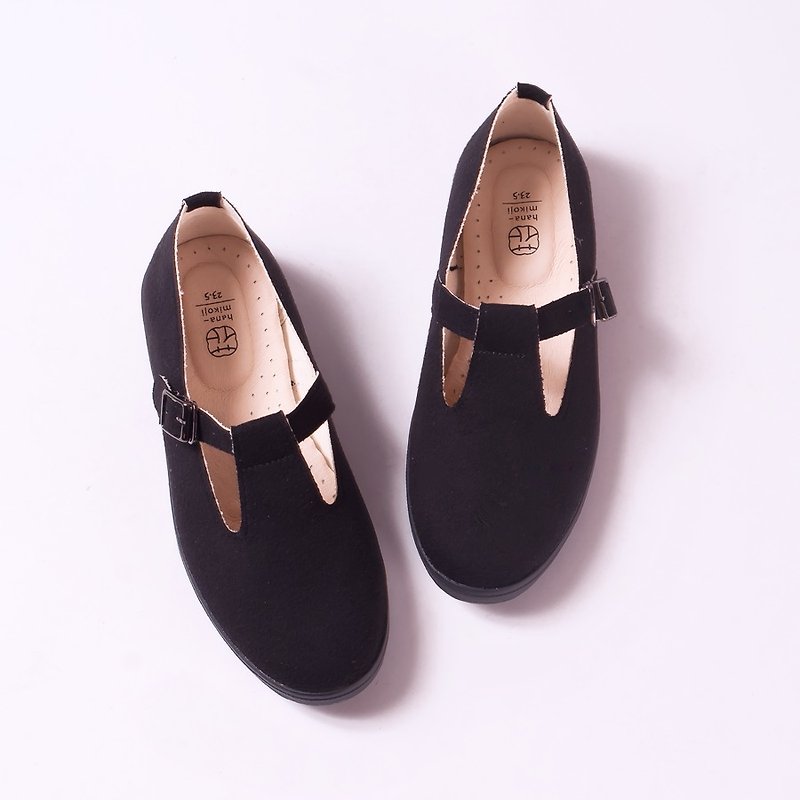 Maryjane Slip-on casual shoes Flat Sneakers with Japanese fabrics Leather insole - รองเท้าลำลองผู้หญิง - ผ้าฝ้าย/ผ้าลินิน สีดำ