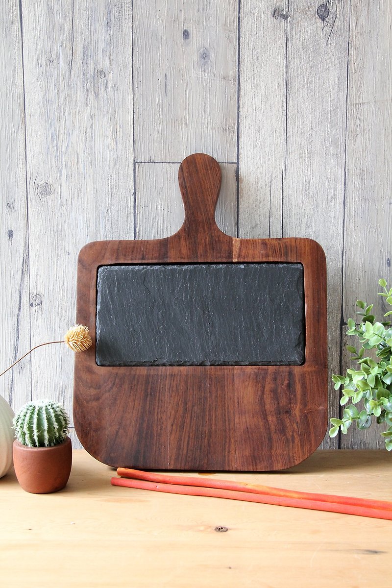英國Selbrae House 印度油木單炳手把石板混搭砧板/餐板/展示板 - 托盤/砧板 - 木頭 咖啡色