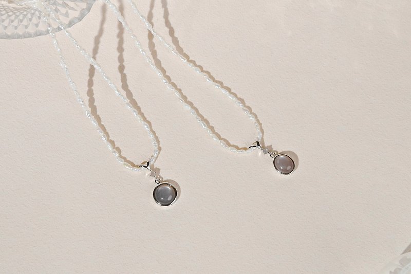 純銀項鍊 / 灰月光石 巴洛克珍珠 / JIEGEM 姊的珠寶 - 項鍊 - 珍珠 白色