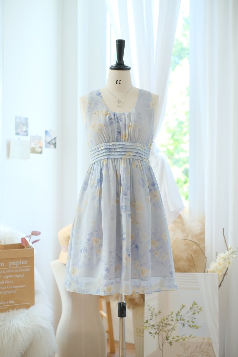 Blue floral bridesmaid dress Short floral party wedding dress Summer dress - 洋裝/連身裙 - 聚酯纖維 藍色