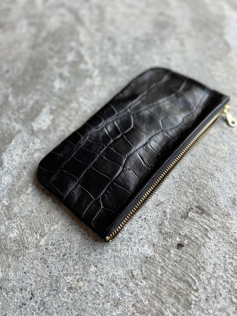 Large-capacity banknote bag black crocodile【LBT Pro】 - กระเป๋าเครื่องสำอาง - หนังแท้ สีดำ