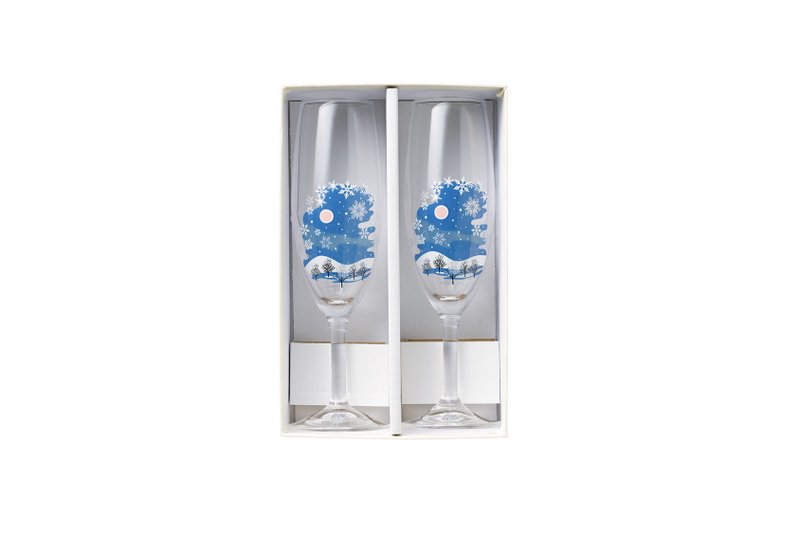 A pair of chilled snow crystal champagne glasses. Enjoy the seasons with a glass that changes color with temperature. - Bar Glasses & Drinkware - Glass Blue