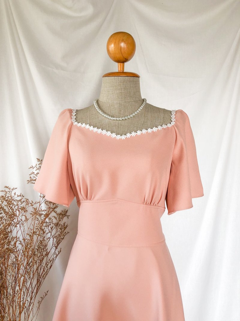 Pink vintage dress rustic bohemian pink gown party dress summer dress Korean - 洋裝/連身裙 - 聚酯纖維 粉紅色
