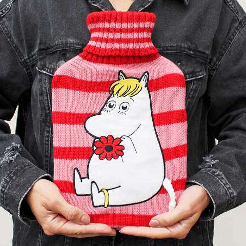 英國嚕嚕米Moomin姆米加水型保溫橡膠熱水袋1000ml(紅色條紋款) - 保溫瓶/保溫杯 - 橡膠 紅色