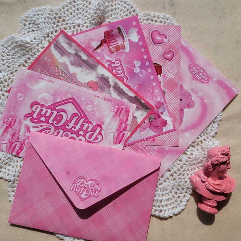 LovePuffClub Letter Card Set 러브퍼프클럽 엽서세트 - ซองจดหมาย - กระดาษ สึชมพู
