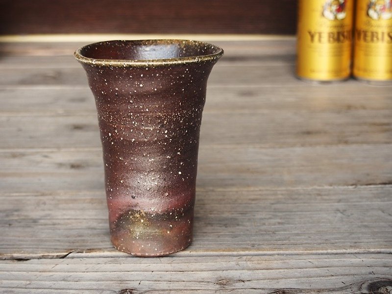 日本岡山備前 陶器 啤酒杯（大）b1-028 - 花瓶/花器 - 陶 咖啡色