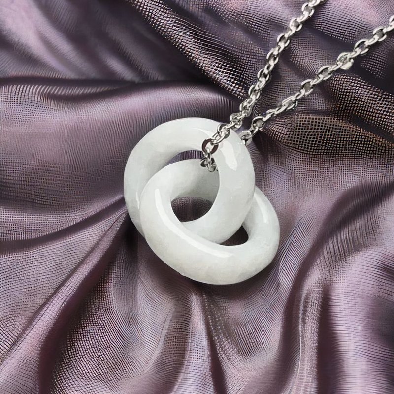 冰糯種翡翠同心圓項鍊 | 天然緬甸玉翡翠A貨 | 送禮 - 項鍊 - 玉石 白色