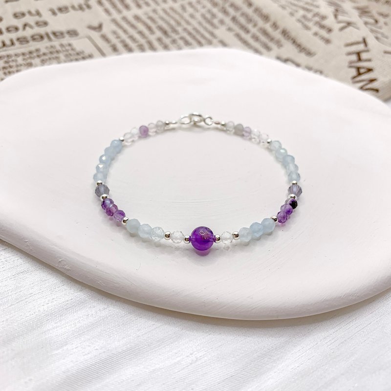 [Peace of Inner] Aquamarine White Crystal Stone Amethyst Crystal Bracelet Bracelet - Bracelets - Crystal Blue