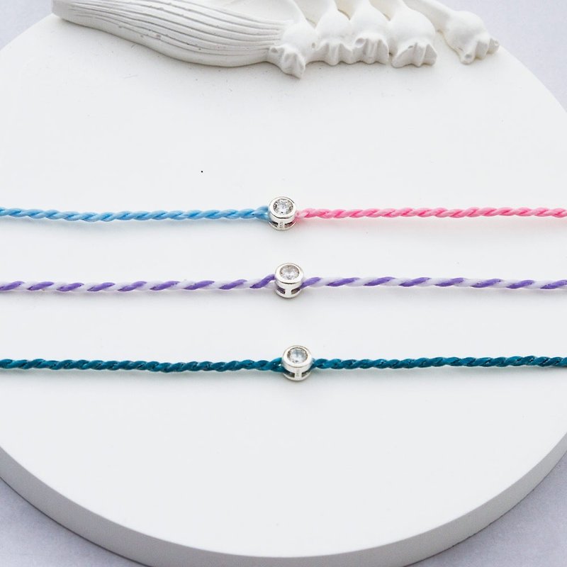 [Hand-woven Wax rope] Yuanzhao | One diamond | Beautiful diamond red thread lucky Wax rope bracelet | Da Yuannan - Bracelets - Sterling Silver Black