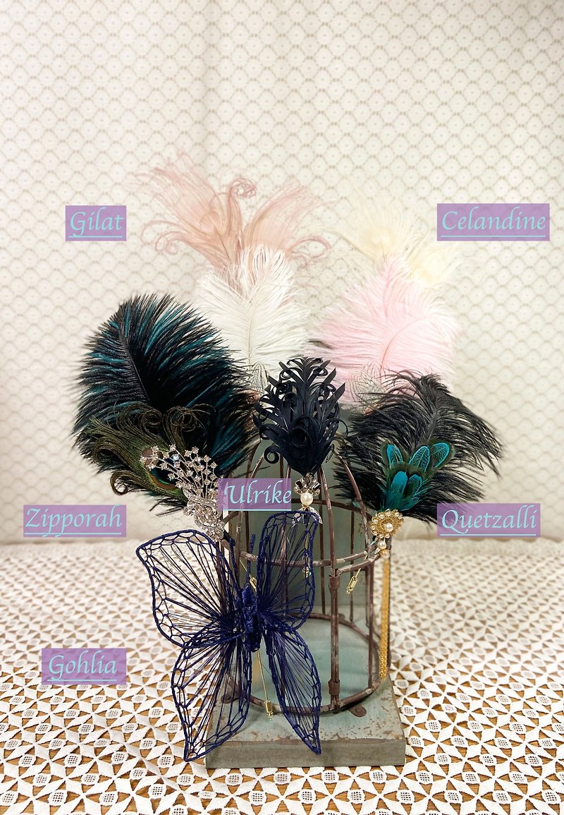 20's Gatsby handmade feather brooch/hatpin - เครื่องประดับผม - วัสดุอื่นๆ 