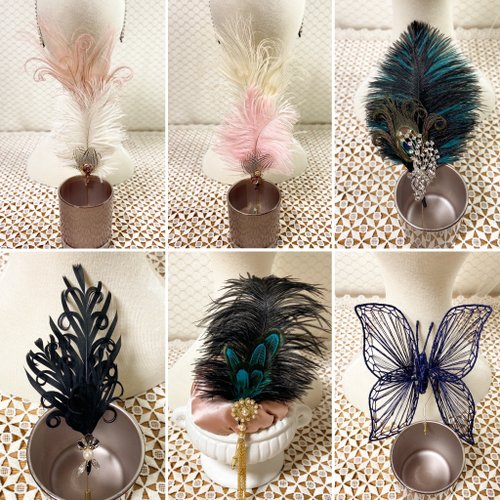 20年代 ギャツビー ハンドメイド 羽根ブローチ/ハットピン