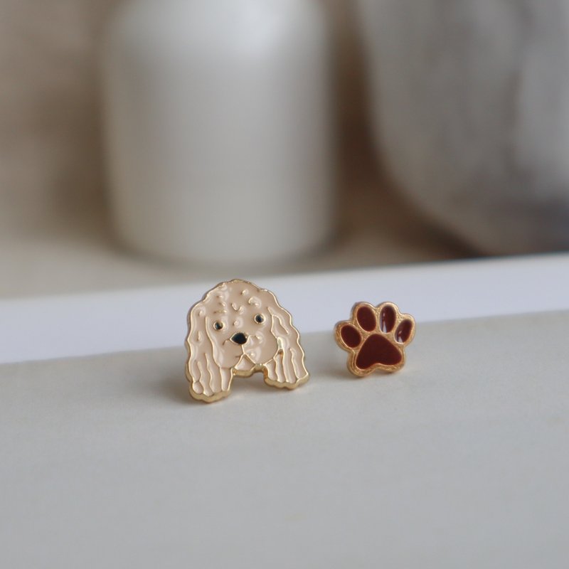 可卡犬 Cocker Spaniel  夾式 耳環 生日禮物 寵物飾品 狗狗 - 耳環/耳夾/耳骨夾 - 銅/黃銅 咖啡色