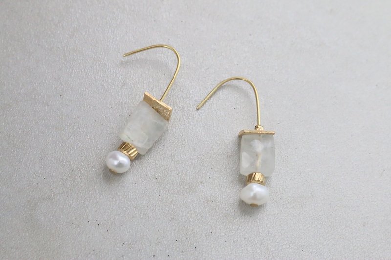 Brass Pearl Moonstone Earrings 1050 Grace - Earrings & Clip-ons - Gemstone White