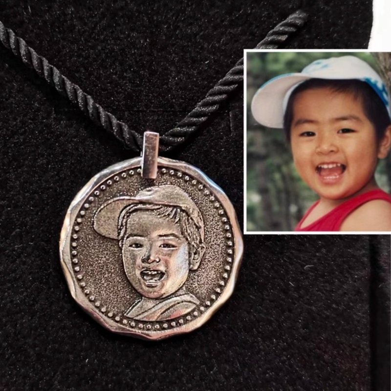custom portrait engraved silver 999 necklace from photo, personalized necklace - สร้อยคอ - เงินแท้ 
