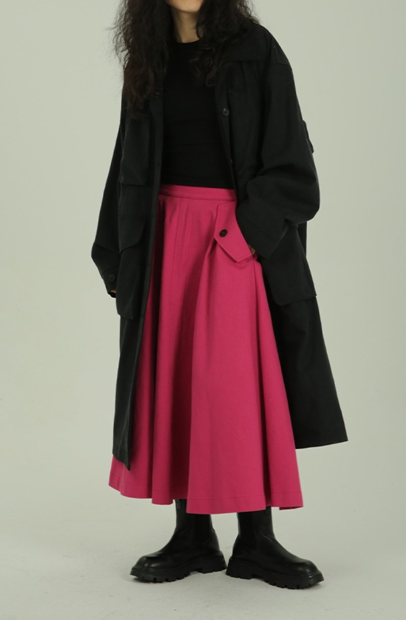 Retro wenqing twill textured workwear skirt - กระโปรง - ผ้าฝ้าย/ผ้าลินิน สึชมพู