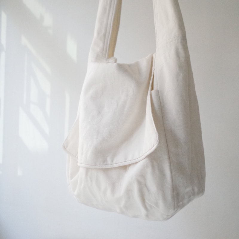 Tote Bag -White Polka Dot - Messenger Bags & Sling Bags - Cotton & Hemp White
