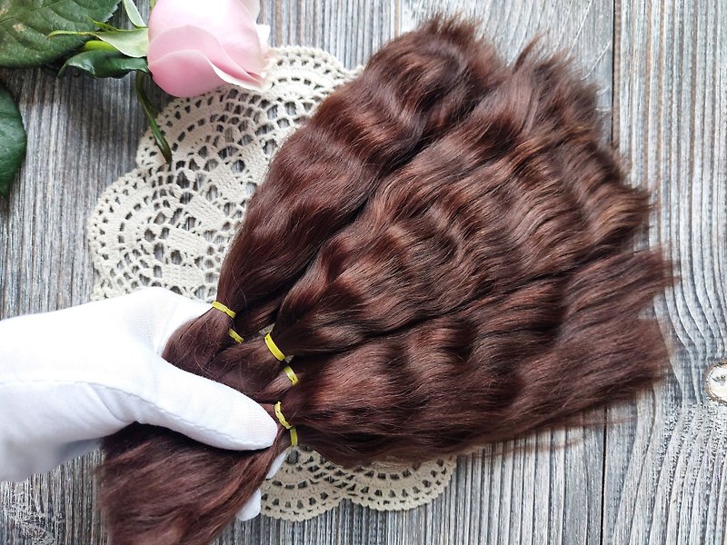 Mohair doll hair. Mocha color. Doll hair. Straight or curly to choose from. - Other - Other Materials Brown