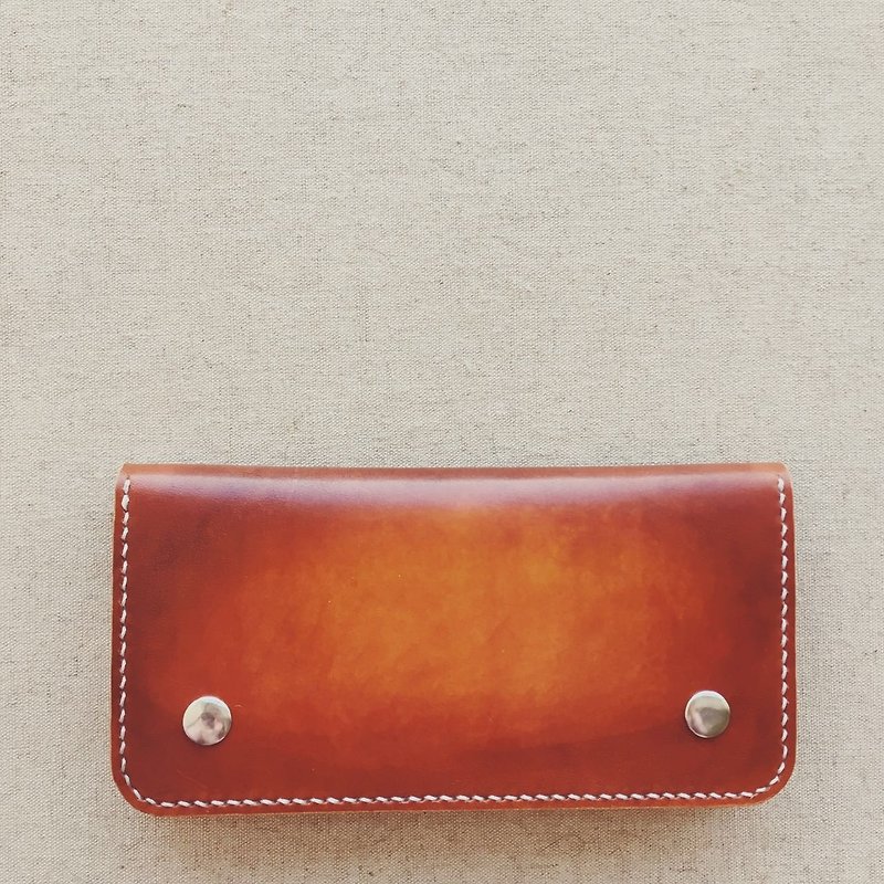 Multi-card long clip wallet Italy 鞣 鞣 leather red brown dyeing handmade leather design custom - กระเป๋าสตางค์ - หนังแท้ 