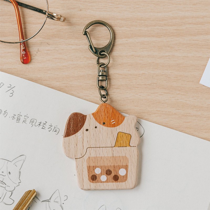 [Pocket Small WOOD Mirror-Jennai Cat] Portable Mirror/Keychain/Style Pendant - Keychains - Wood Multicolor