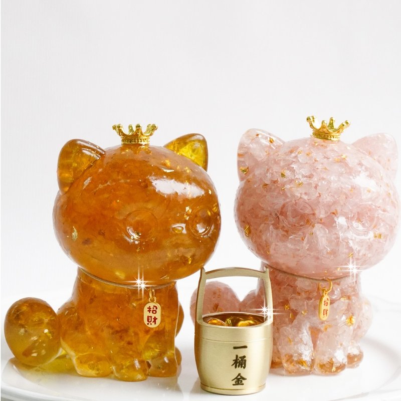【Hourrae荷萊】富貴招財貓 水晶擺件 一桶金 - 擺飾/家飾品 - 水晶 多色