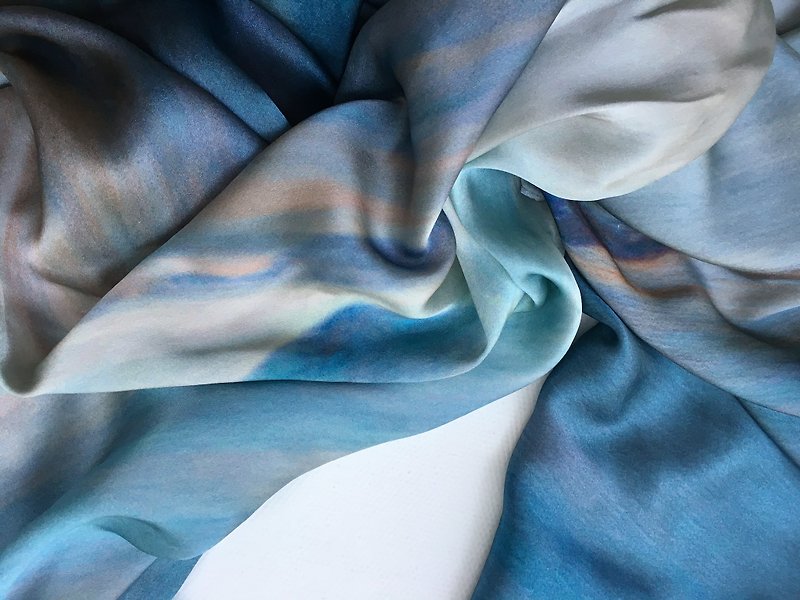 Mountain Scarf Cloud Sea Blue - Scarves - Silk Blue
