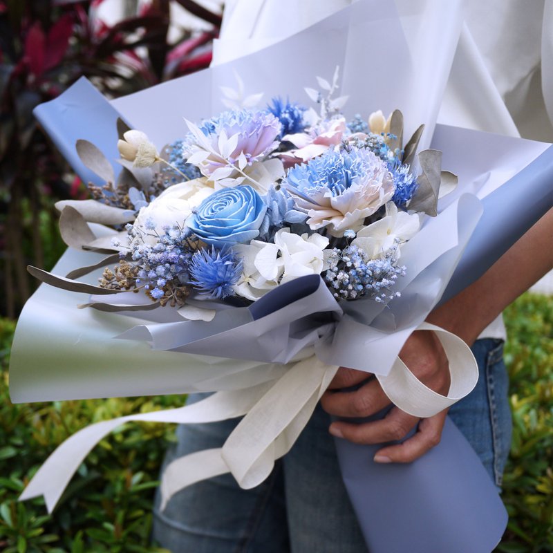 魔力藍乾燥花包裝花束 l 情人節 l 母親節 l 畢業季 - 乾燥花/永生花 - 植物．花 