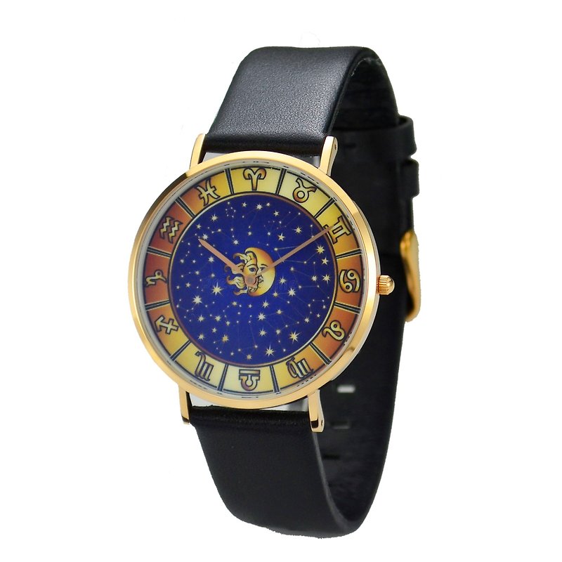 經典簡約 12 星座盤手錶  全球免運 - 男錶/中性錶 - 不鏽鋼 卡其色