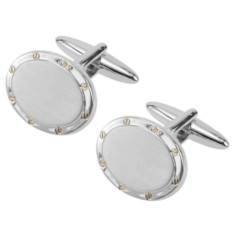 Brushed Silver and Gold Screw Oval Cufflinks - Cuff Links - Other Metals Silver