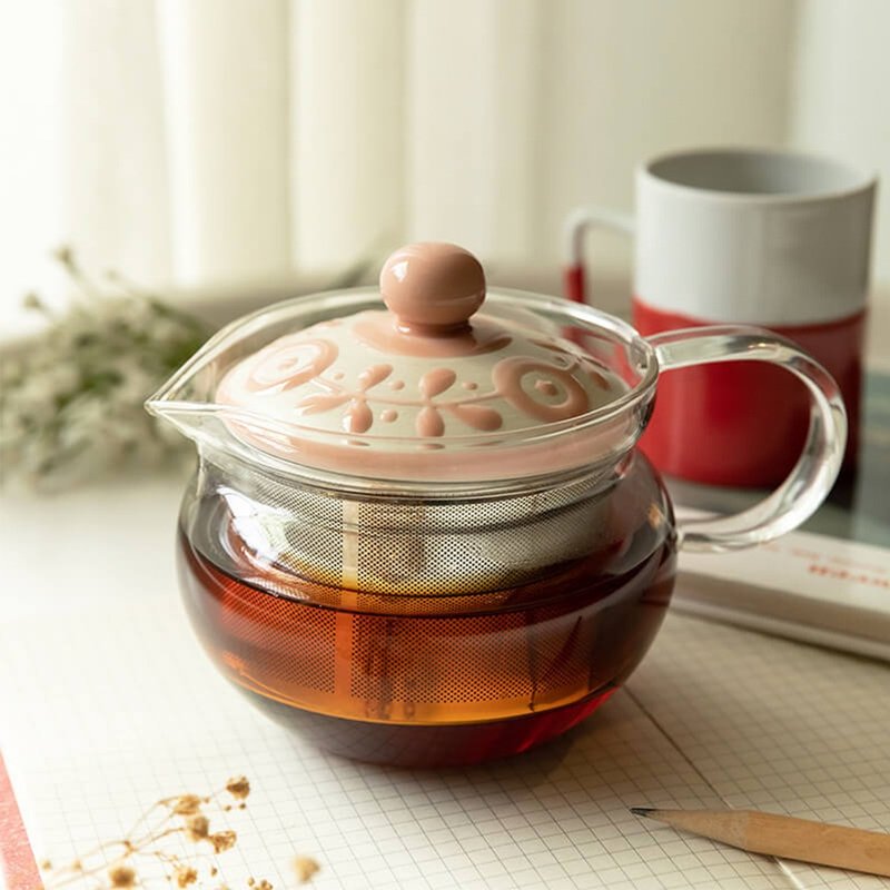 Japan West Sea Flower Rattan Powder Stainless Steel Mesh Heat-resistant Glass Teapot (Glass Tea SS P)-375ml - Teapots & Teacups - Glass 