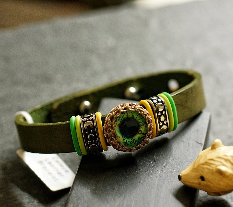 美國貓眼皮手帶 ( Cateye Leather Bracelet E-6 ) - 手鍊/手環 - 真皮 綠色