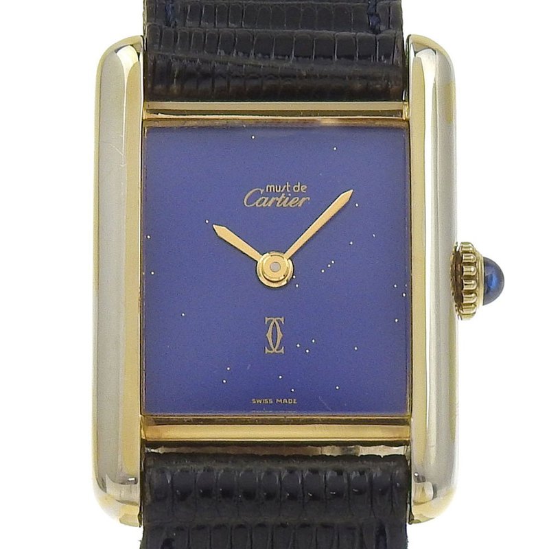 【日本直送】カルティエ CARTIER マストタンク 腕時計 60022 手巻き SV925×型押しレザー ラピス文字盤 青 レディース【中古】 - 女錶 - 銀 藍色