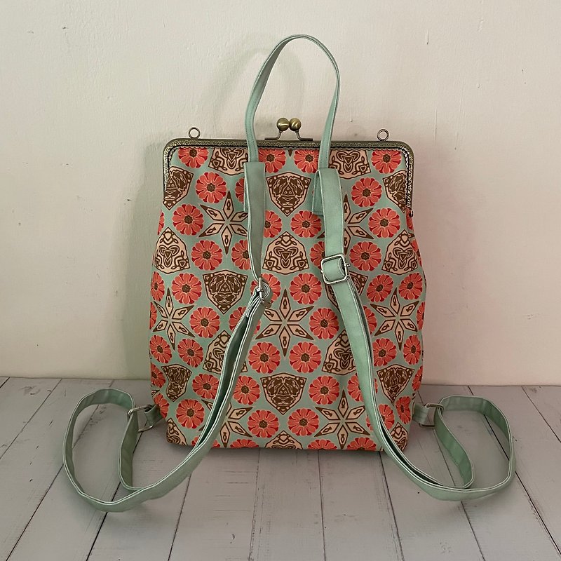 Handmade Gold Canvas Backpack Xiahong Pomegranate Flower - Backpacks - Linen Orange