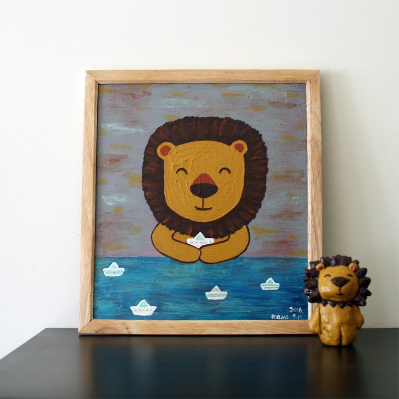 Original painting ∣ small lion origami boat - Posters - Other Materials Multicolor