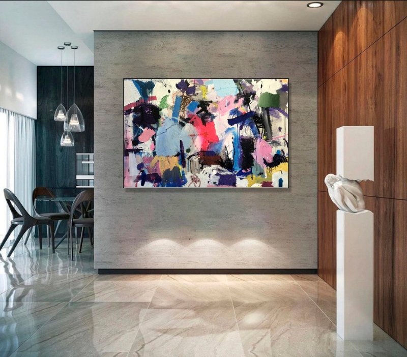 Contemporary Abstract Purple Painting On Canvas Colorful Modern Wall Artwork - 壁貼/牆壁裝飾 - 壓克力 