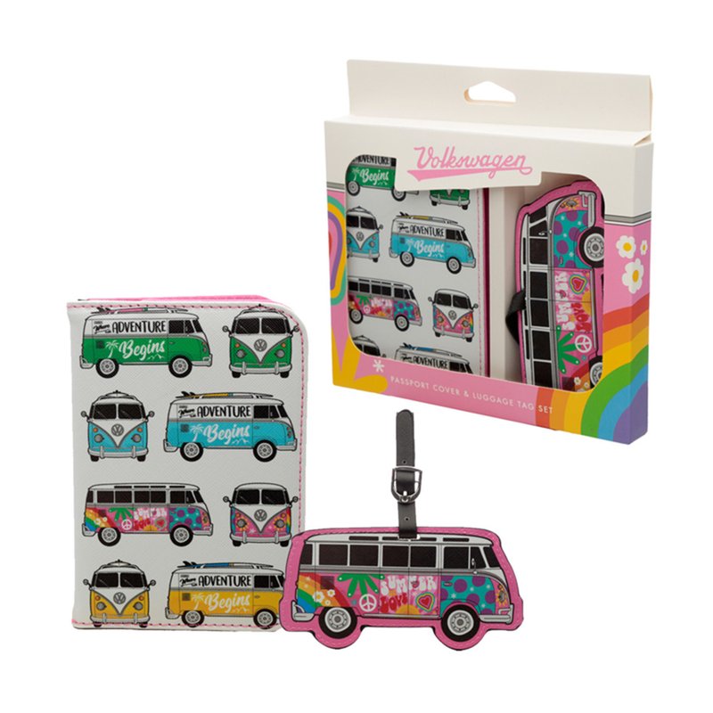 【Perfect Gift】Retro Classic VW T1 Luggage Tag and Passport Holder Gift Set - ที่เก็บพาสปอร์ต - หนังเทียม หลากหลายสี